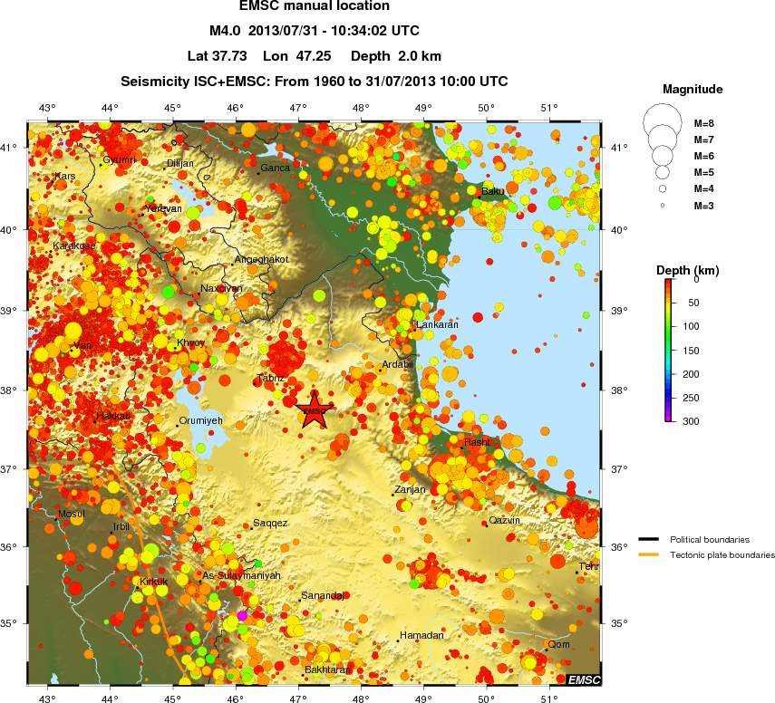 regional depth historical seismicity