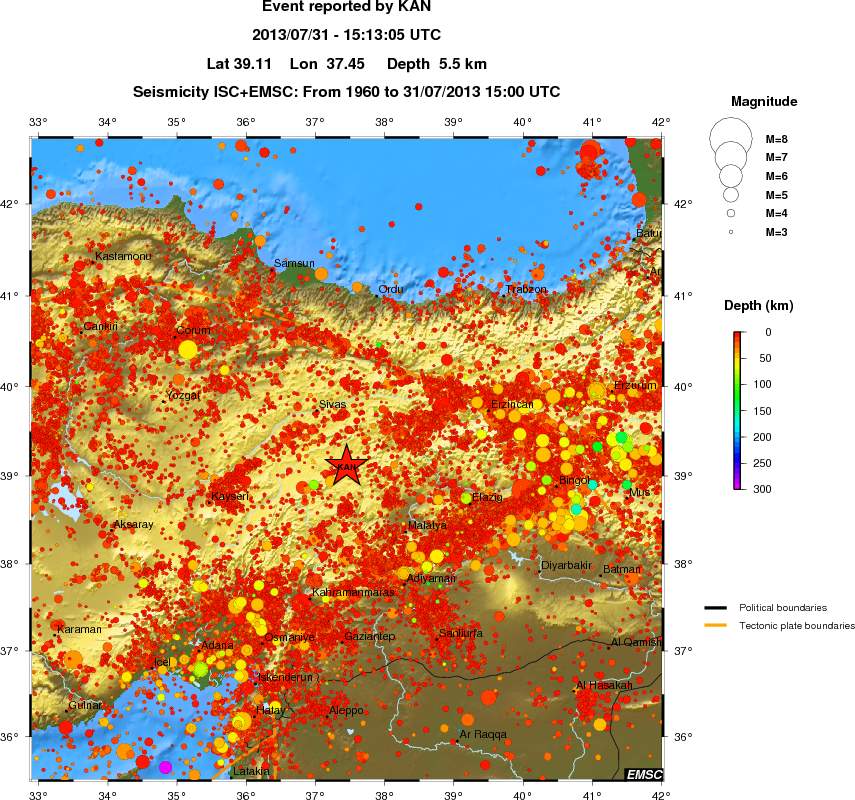 regional depth historical seismicity