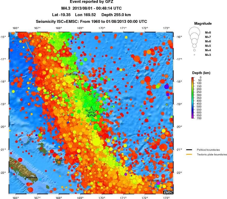 regional depth historical seismicity