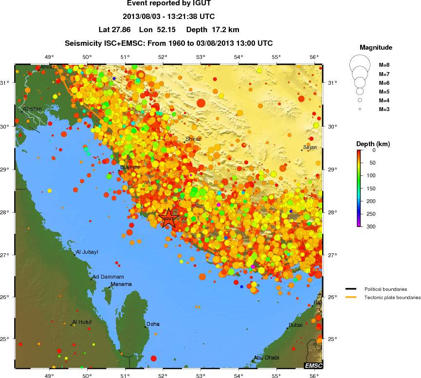 regional depth historical seismicity