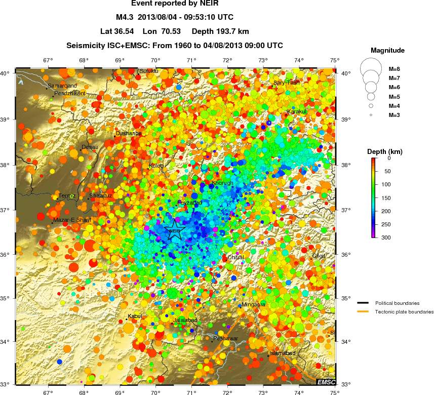 regional depth historical seismicity