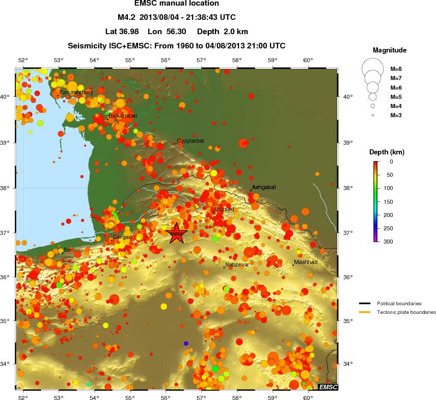 regional depth historical seismicity