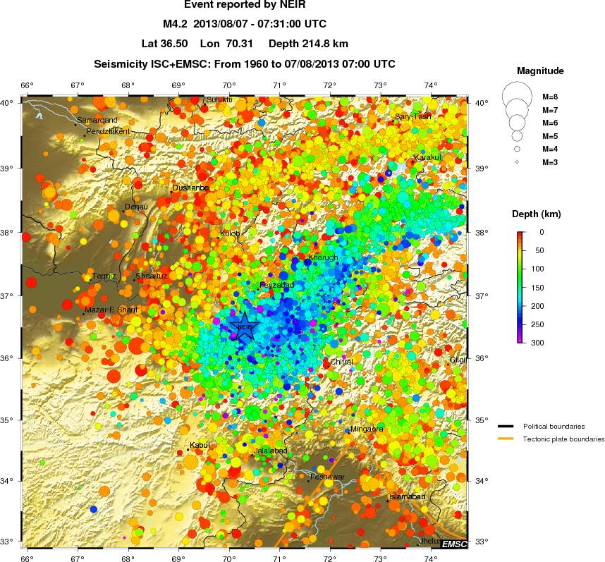 regional depth historical seismicity