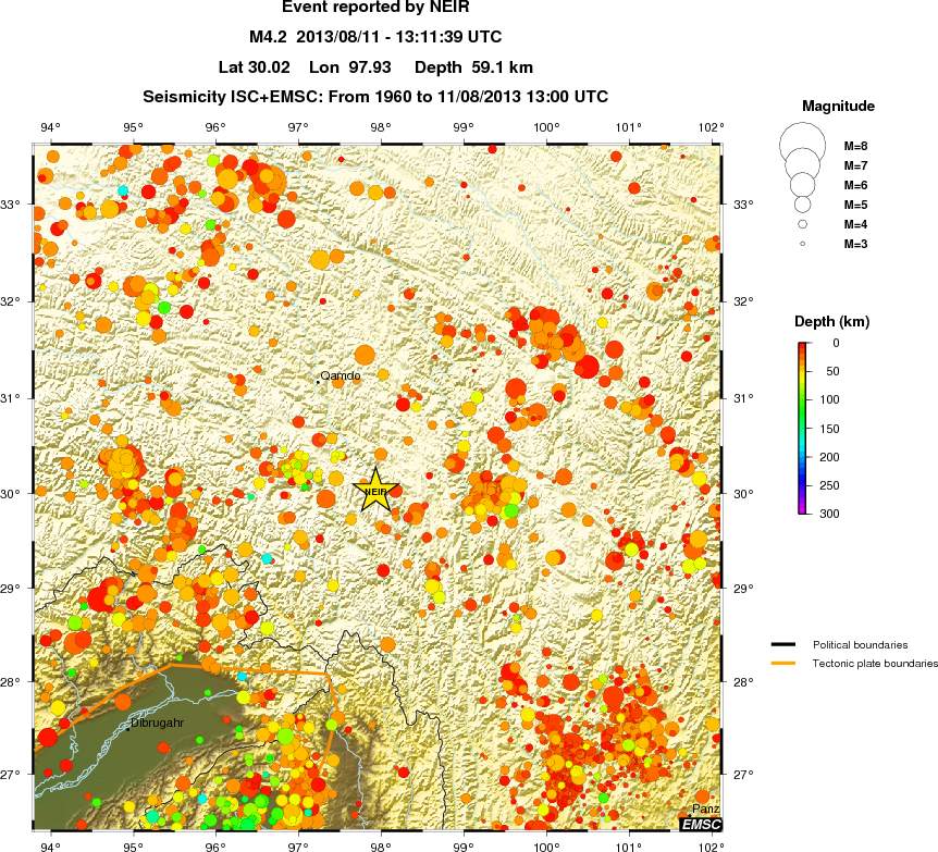regional depth historical seismicity