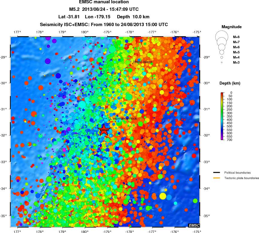 regional depth historical seismicity