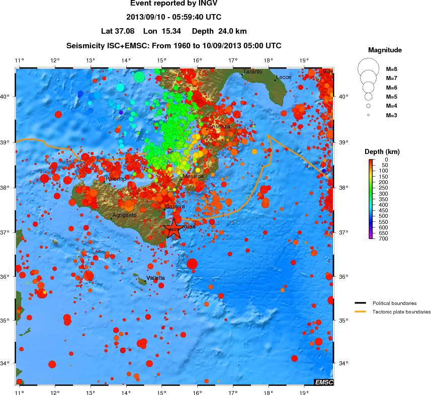 regional depth historical seismicity