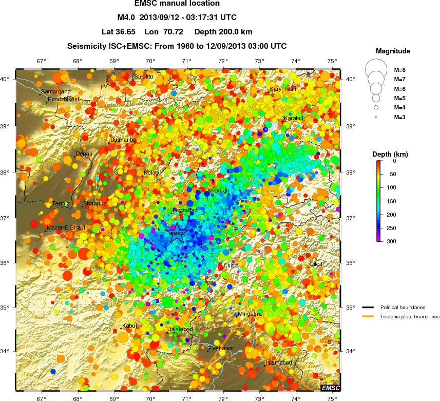 regional depth historical seismicity
