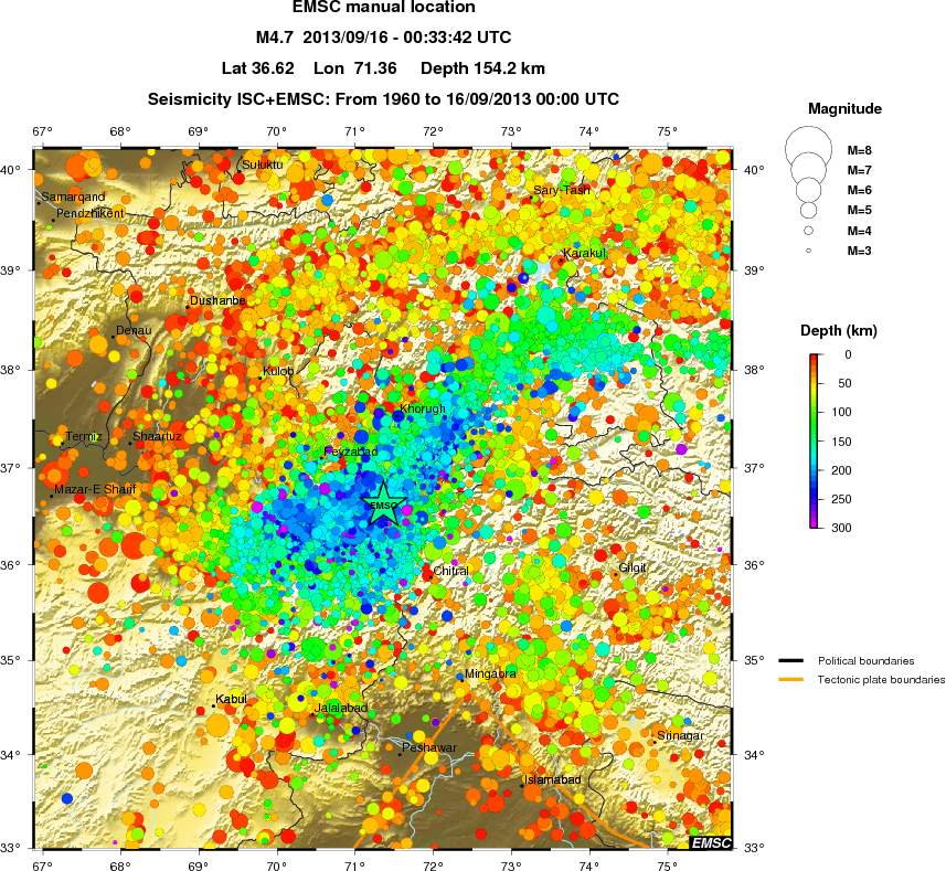 regional depth historical seismicity