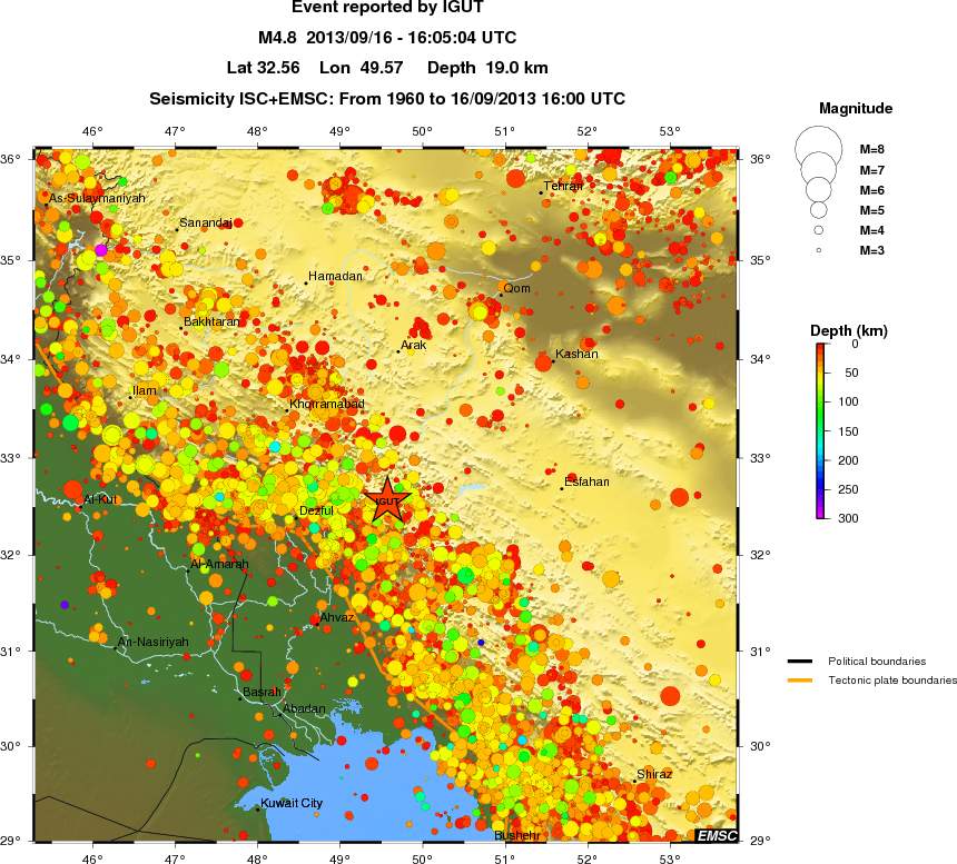 regional depth historical seismicity