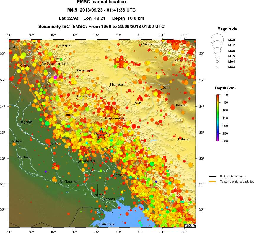 regional depth historical seismicity