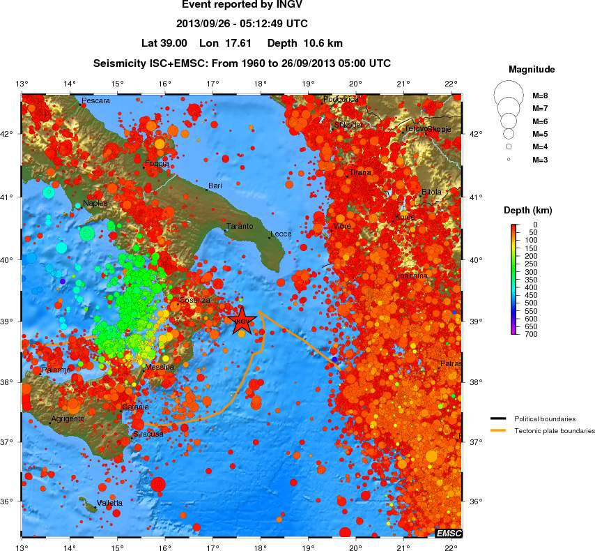 regional depth historical seismicity