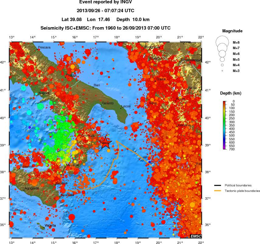 regional depth historical seismicity
