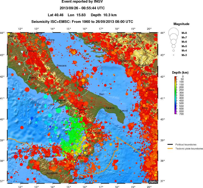 regional depth historical seismicity