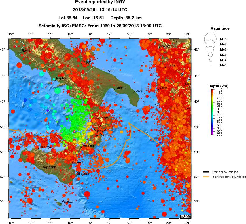 regional depth historical seismicity