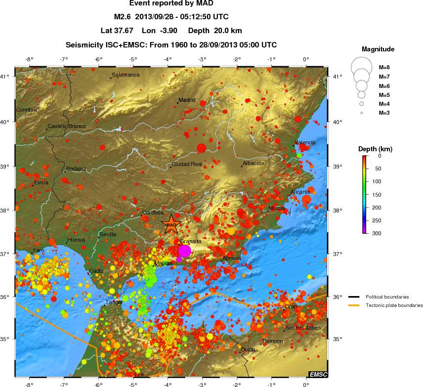 regional depth historical seismicity