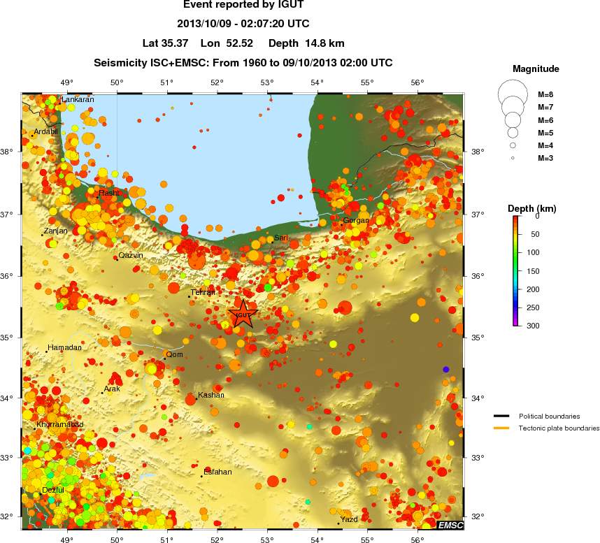 regional depth historical seismicity