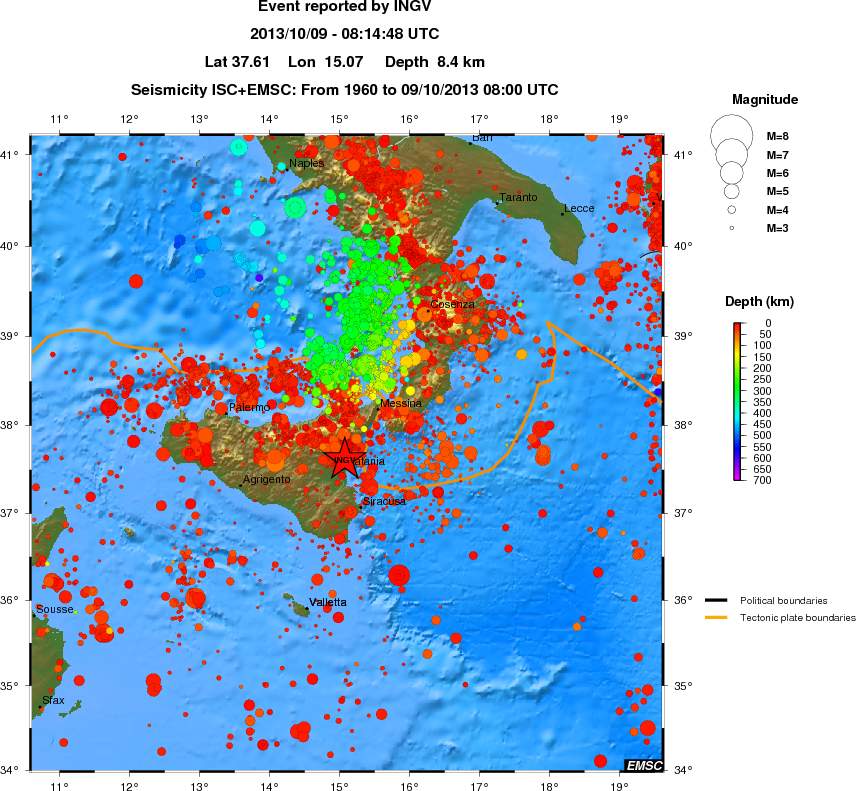 regional depth historical seismicity