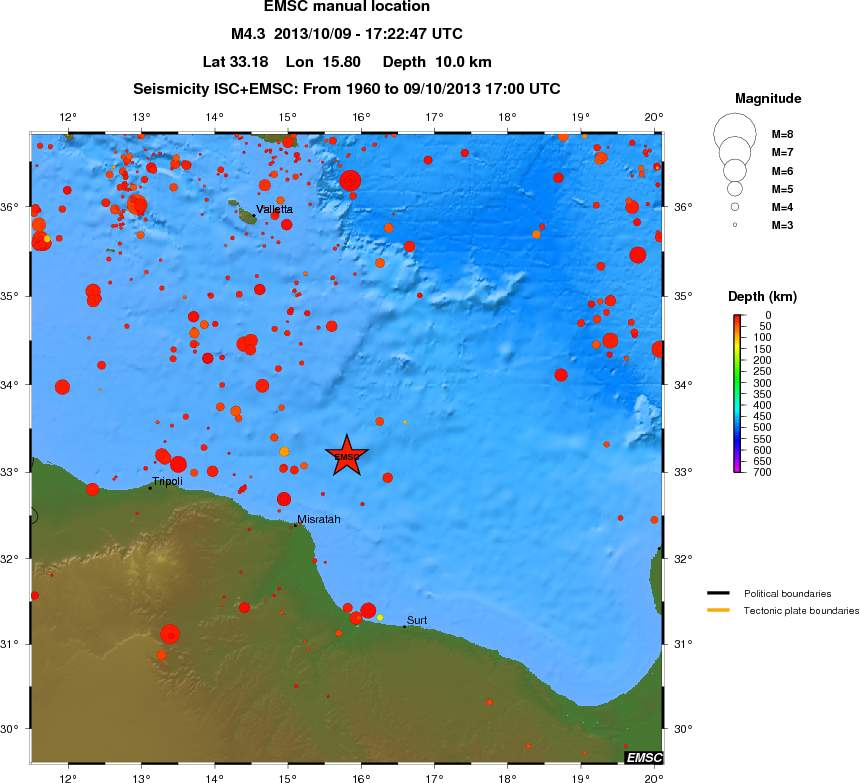 regional depth historical seismicity