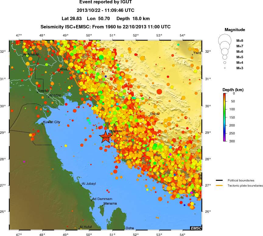 regional depth historical seismicity