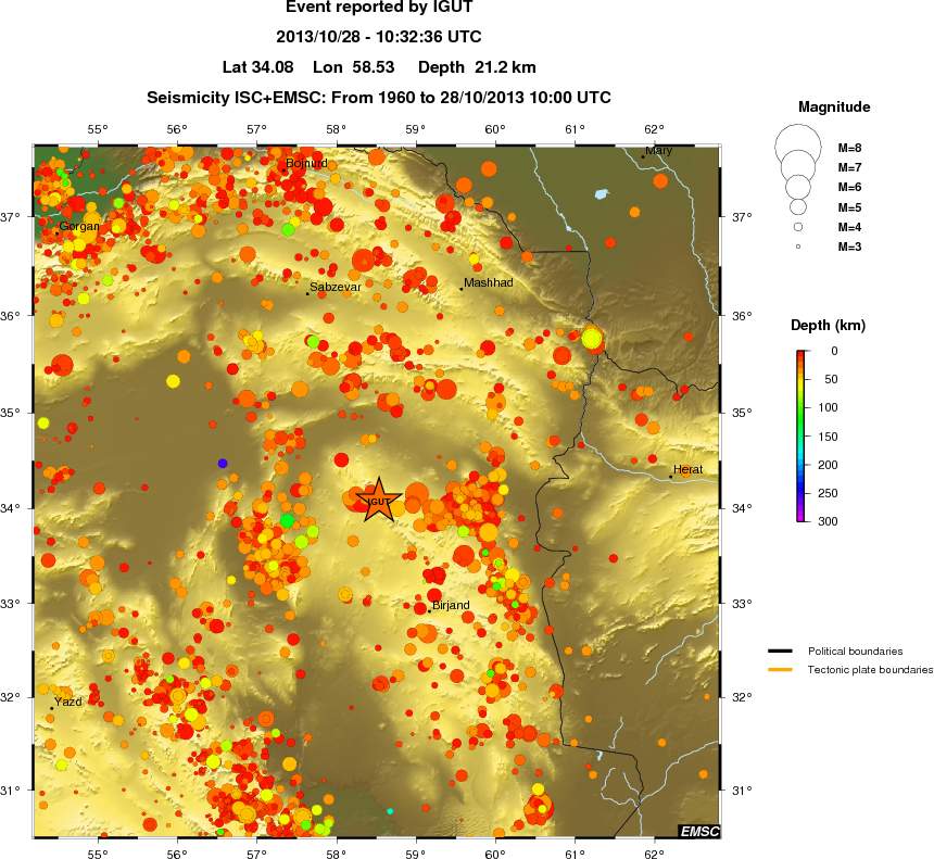 regional depth historical seismicity