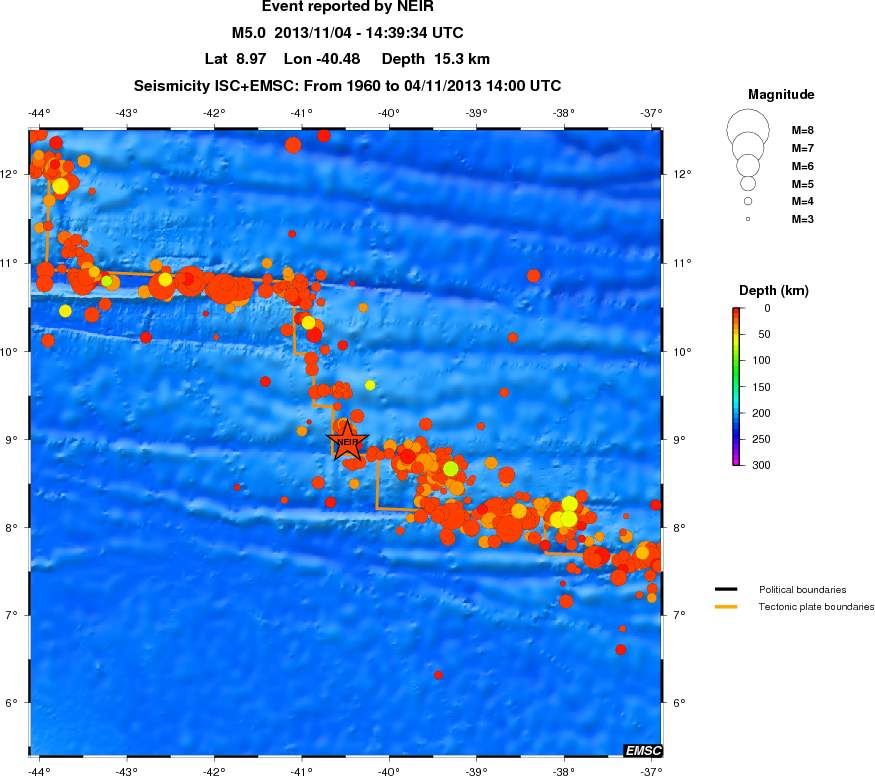 regional depth historical seismicity