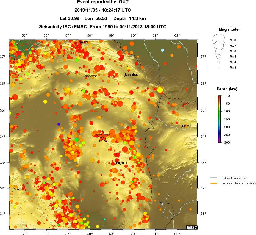 regional depth historical seismicity