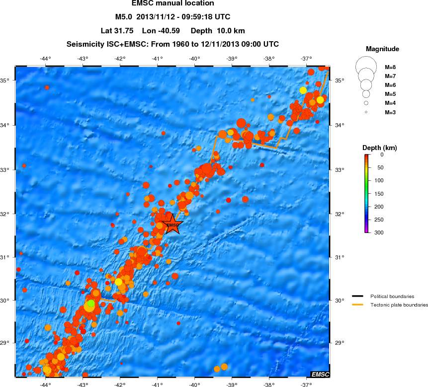regional depth historical seismicity