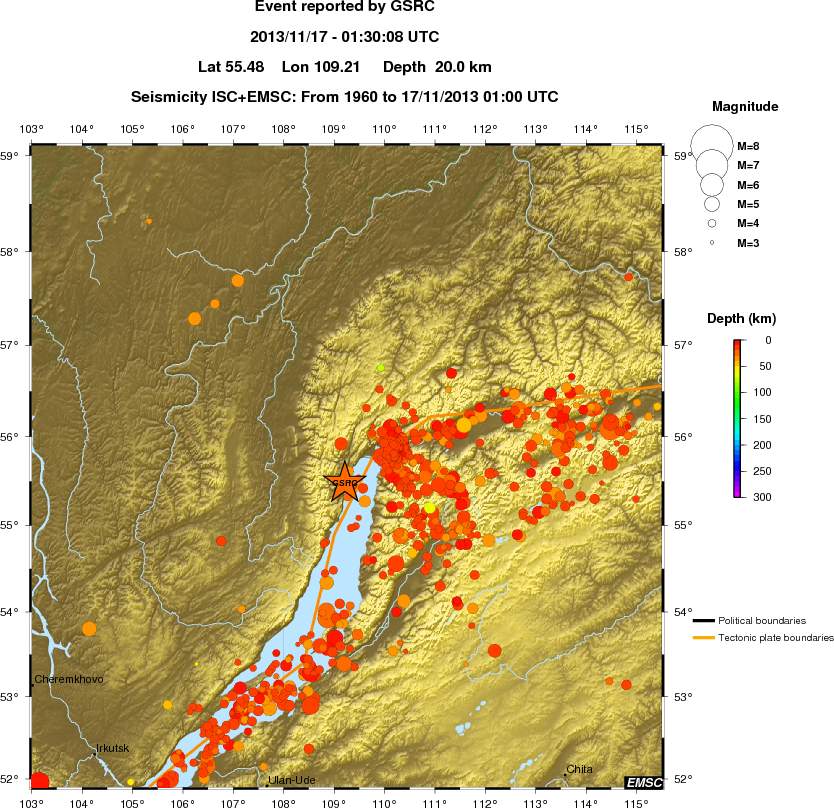 regional depth historical seismicity