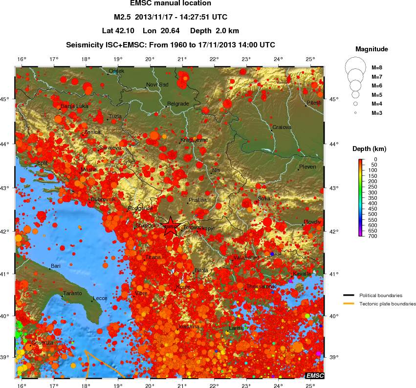 regional depth historical seismicity