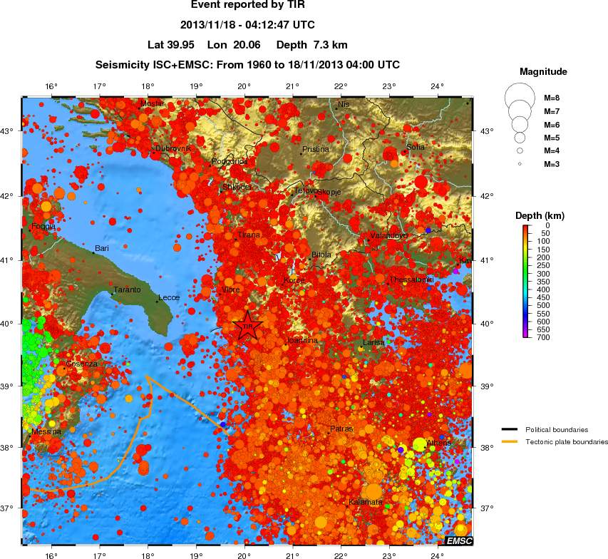 regional depth historical seismicity