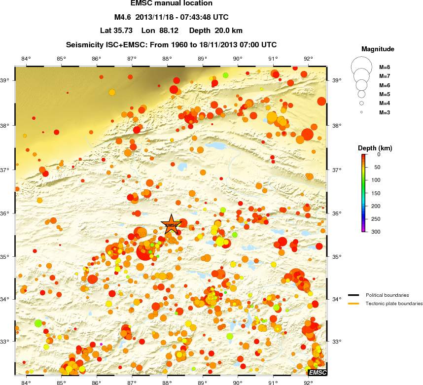 regional depth historical seismicity