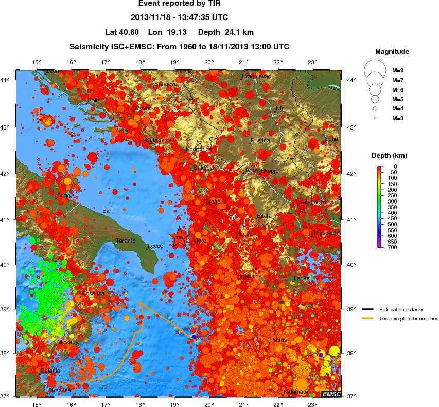regional depth historical seismicity