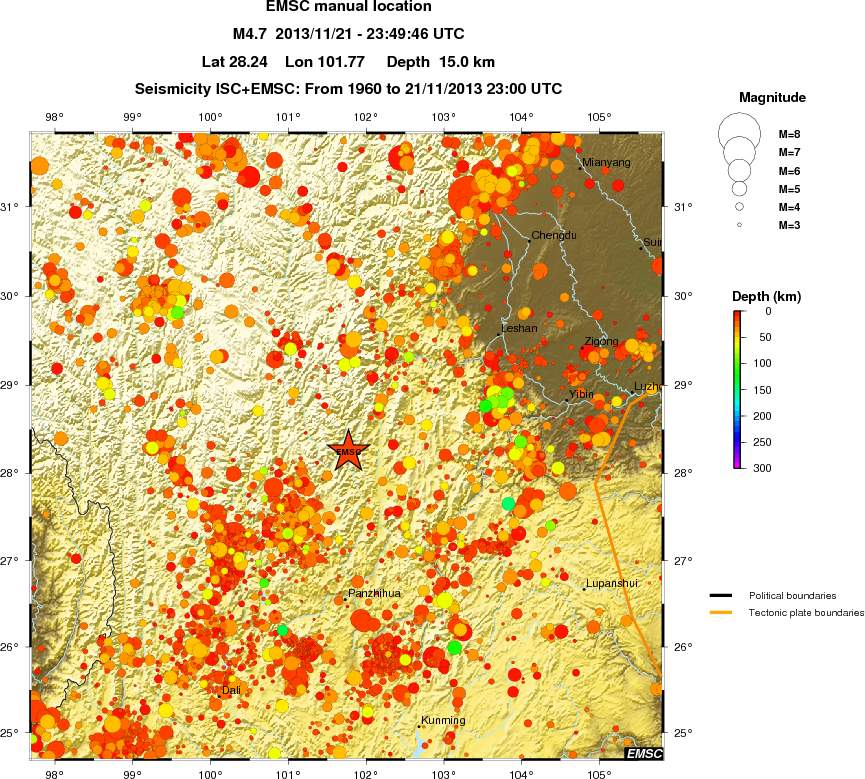regional depth historical seismicity
