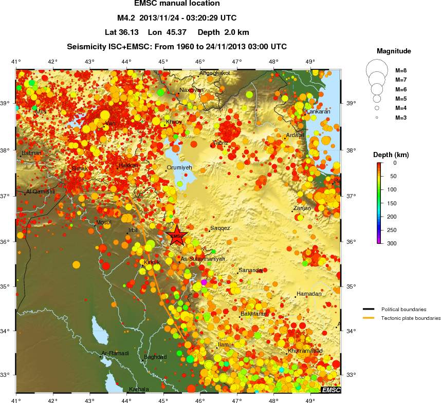 regional depth historical seismicity