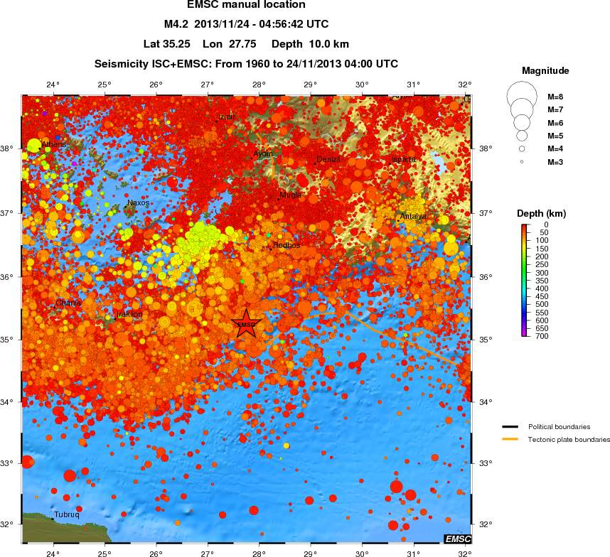 regional depth historical seismicity