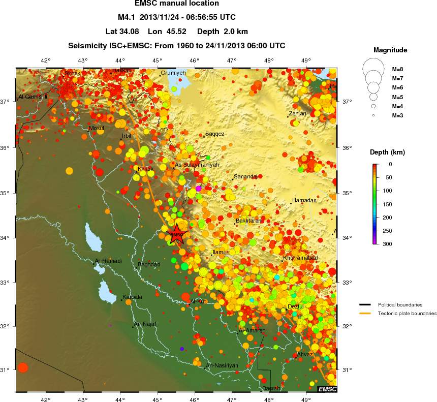 regional depth historical seismicity