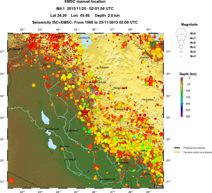 regional depth historical seismicity