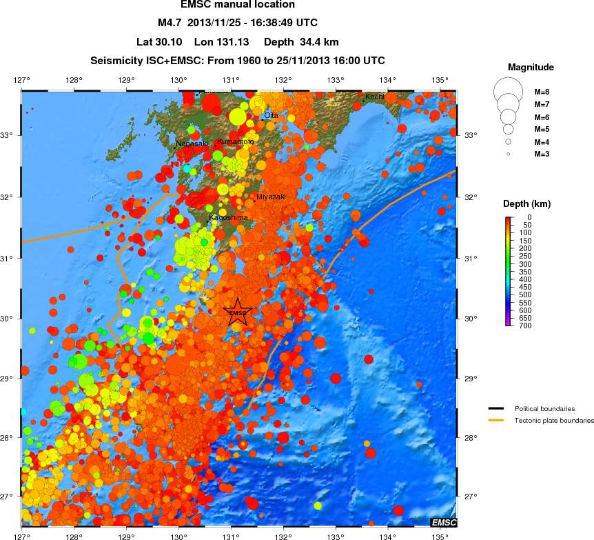 regional depth historical seismicity