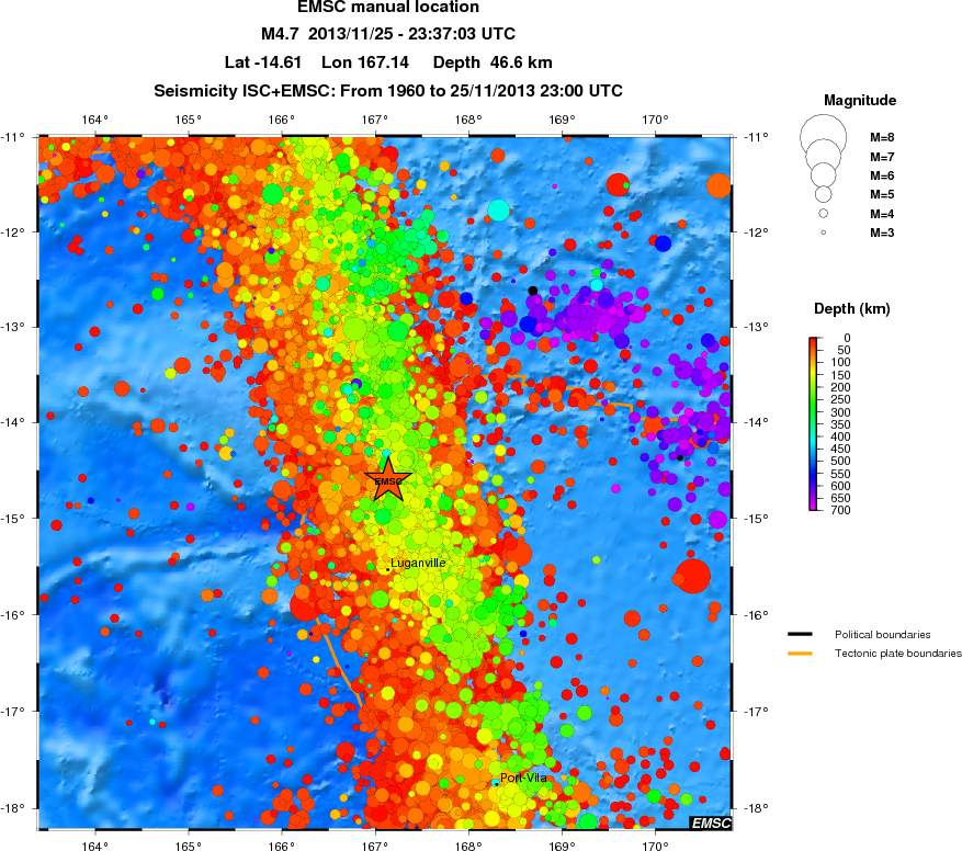 regional depth historical seismicity
