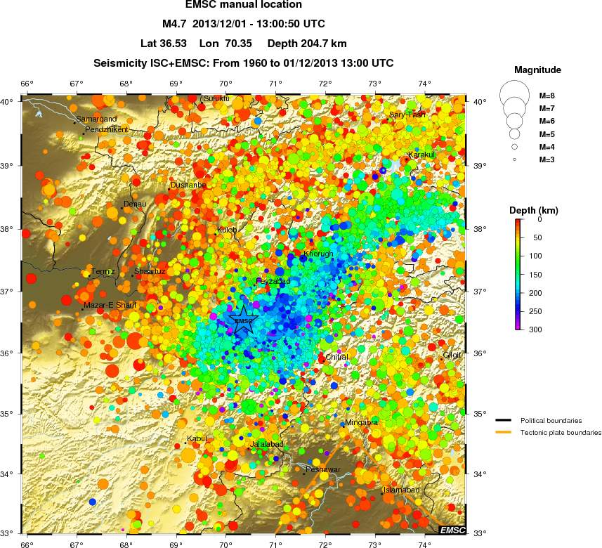 regional depth historical seismicity