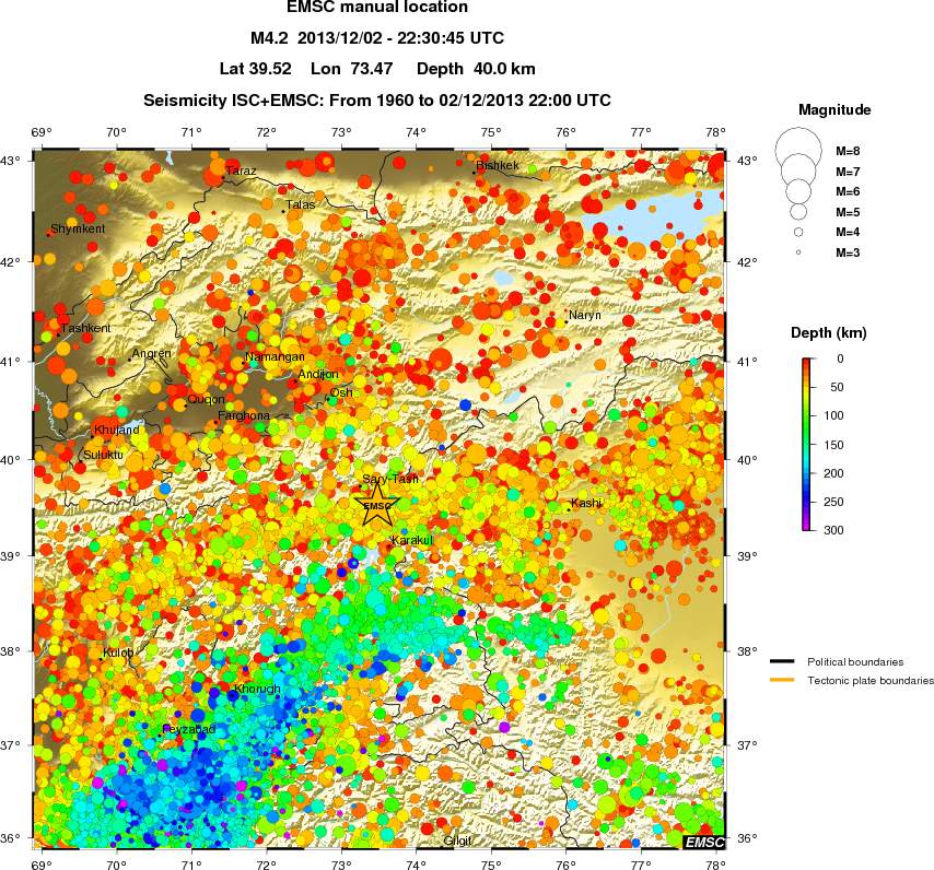 regional depth historical seismicity