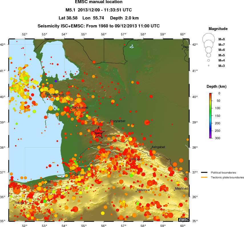regional depth historical seismicity