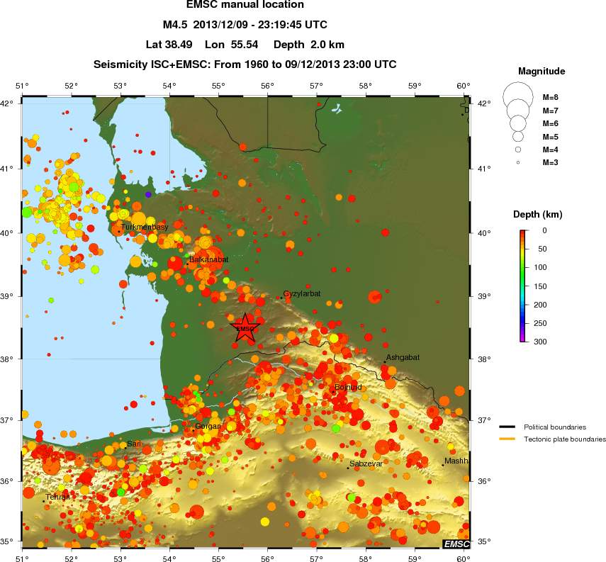regional depth historical seismicity