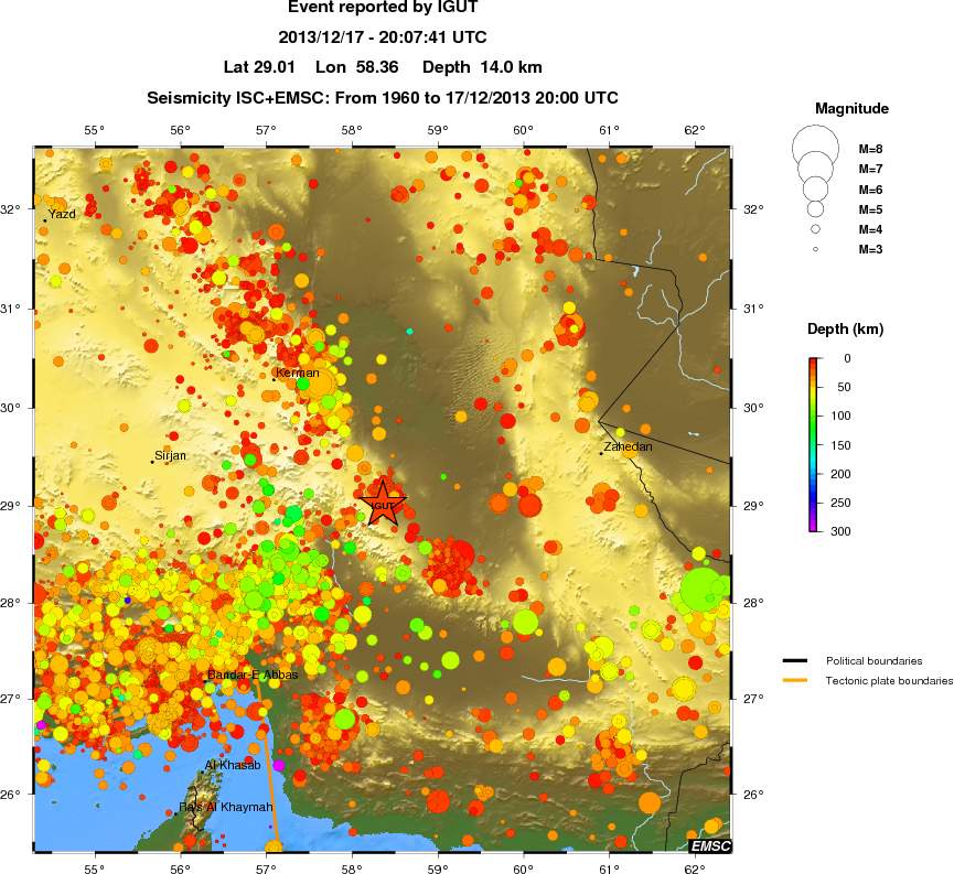 regional depth historical seismicity