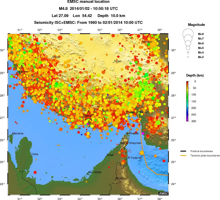 regional depth historical seismicity