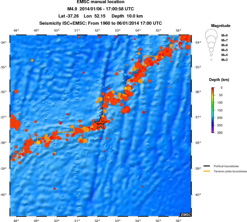 regional depth historical seismicity