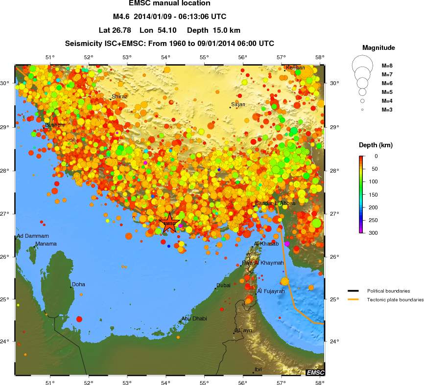 regional depth historical seismicity