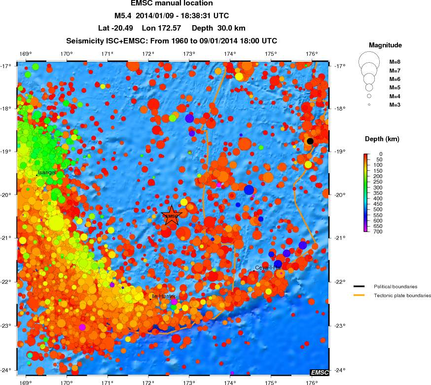 regional depth historical seismicity