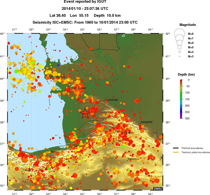 regional depth historical seismicity