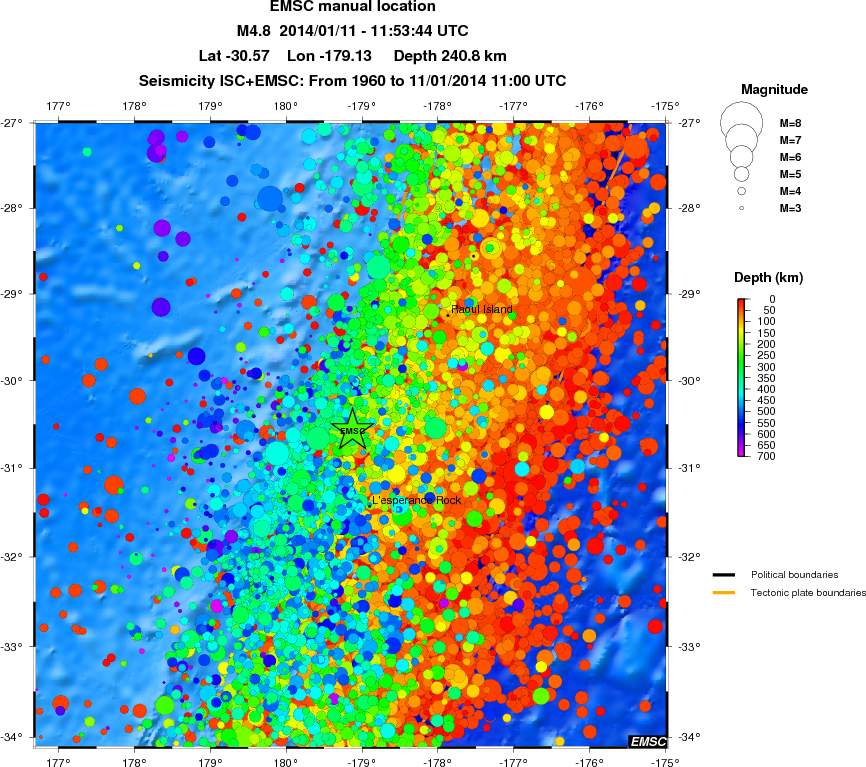 regional depth historical seismicity
